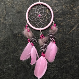 Ловец Снов розовый с крапчатыми перьями