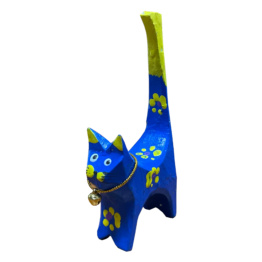 Кошка деревянная 10 см. синяя